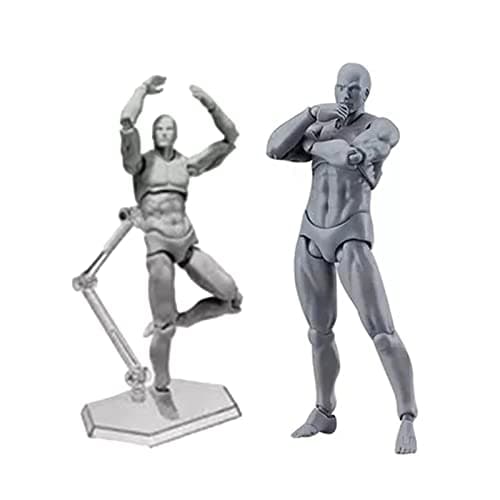 Image of Action Figure with Arms Male Female Human Body PVC Blank Action Figure Model Drawing Mannequins with Stand for Sketching Painting (Grey Man)