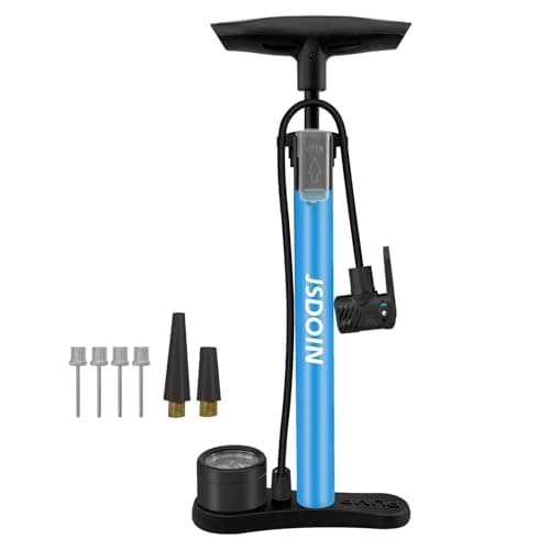 Image of Jsdoin Bike Pump, High Performance Bicycle Floor Pump with Dual Presta and Schrader Valves, Bike Pumps with Pressure Gauge for Road Foot Bike, MTB, and Sports Balls (Blue)