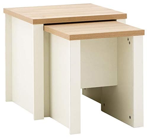 Image of GFW Lancaster 2 Wooden Coffee Suitable For Living Room Hallway kitchen Or Office Nesting Tables Perfect For Storage Cream With Contrast Oak Top, Wood, 50 x 49 x 45 cm
