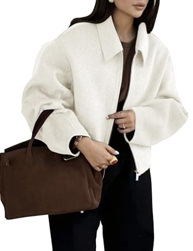 Image of Zucige Womens Cropped Wool Jacket Plain Zipper Short Pea Coats Fall Winter Trendy Tweed Jackets 2025, Beige, S