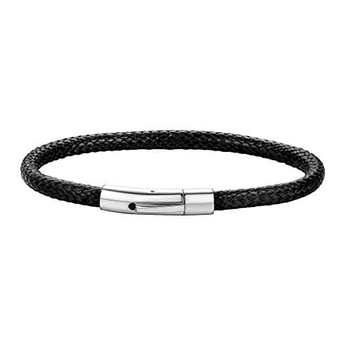 Image of ChainsHouse Black Woven Leather Cord Bracelet for Men Women Cool Leather Wrist Bracelets 20CM