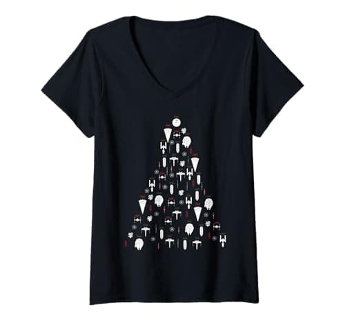 Image of Womens Star Wars Ship Ornaments Top Christmas Tree V-Neck T-Shirt