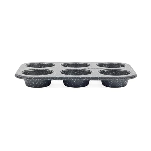 Image of Salter Megastone Carbon Steel 6 Cup Muffin Pan Set of 2, Baking Tray, Cake Tin, Non-Stick Coating, PFOA-Free, Oven Safe, Long-Lasting Bakeware, Strong & Durable