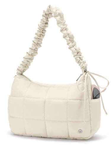 Image of WESTBRONCO Medium Puffer Crossbody Bags for Women Nylon Shoulder Bag Quilted Hobo Bag Women's Handbags with Adjustable Strap, Beige, 4.1 x 13.6 x 9.6 inches, Modern