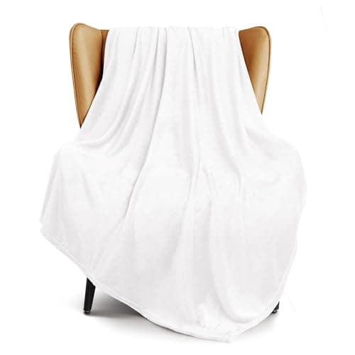 Image of Exclusivo Mezcla Extra Large Fleece Throw Blanket for Couch, Sofa, 300GSM Super Soft and Warm Blankets, Pure White Throw All Season Use, Cozy, Plush, Lightweight, 127x178 CM
