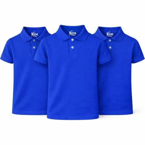 Image of KHIM Unisex Polo Short Sleeve Polycotton Boys Girls School Uniform Plain Half Sleeve Shirts Sports Wear Indoor Outdoor (UK, Age, 11 Years, 12 Years, Regular, Royal Blue 3 Pack)