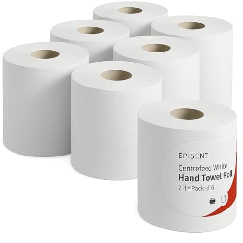 Image of EPISENT White Centrefeed Rolls 2 Ply Embossed Kitchen Paper Towels Pack of 6 Strong Absorbent Centre Feed Wiper Roll for Home Kitchen Garage and Commercial Cleaning