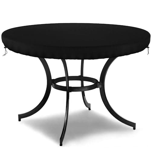 Image of Dokon Circular Garden Table Top Covers Waterproof Round Outdoor Table Cover Heavy Duty Oxford Fabric Windproof Anti-UV Garden Furniture Covers, Patio Furniture Top Cover (Ø122x10cm) - Black