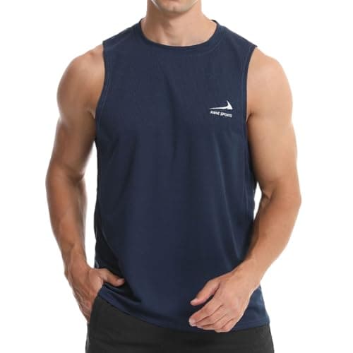Image of Men's Sleeveless Tank Top Running Gym Quick-Drying Vest Sports T-Shirt Navy Blue M