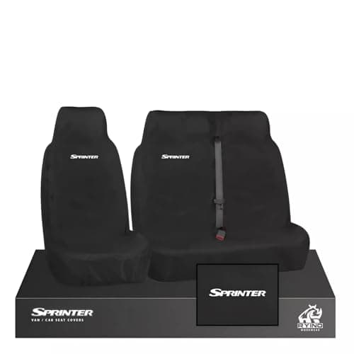 Image of Ryino Workwear To Fit Mercedes Sprinter Premium Front Seat Covers, Heavy Duty, Waterproof, Black, 2008-2025 Driver + Passanger