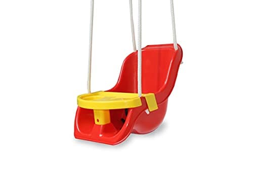 Image of JAMARA 460660 Comfort Swing 2-in-1 Baby Swing from 10 Months Robust Plastic Maximum Load 25 kg Tilt-Proof Table with Cup Holder Indoor Outdoor Includes Seat Belt and Rope Red