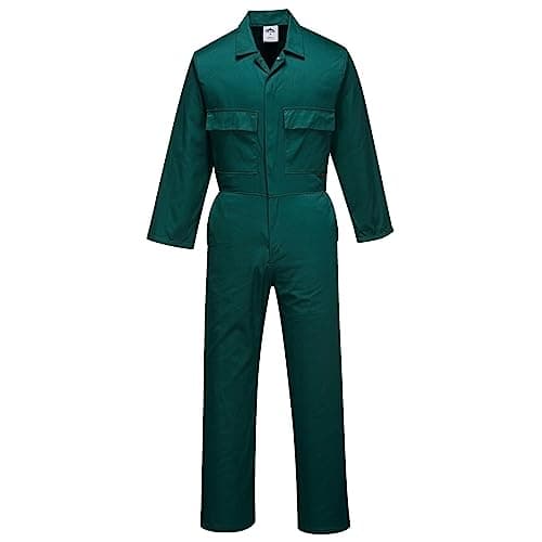 Image of Portwest S999 Classic Collection Protective Polycotton Work Coverall Men's Boiler Suit Work Overalls Workwear Unisex Six Pockets Elasticated Waist 40+ UPF, Regular, Bottle Green, M
