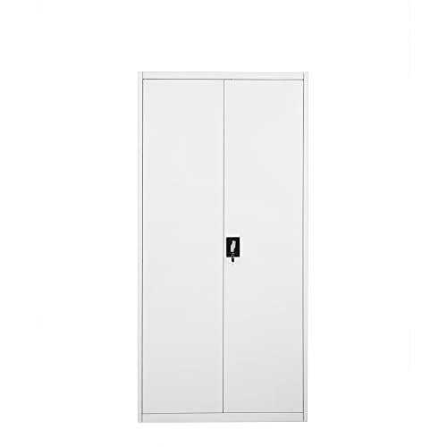 Image of Panana Office Cupboard 2 Doors Metal Lockable Storage File Cabinet Adjustable Shelves Bookcase Storage Unit Grey White