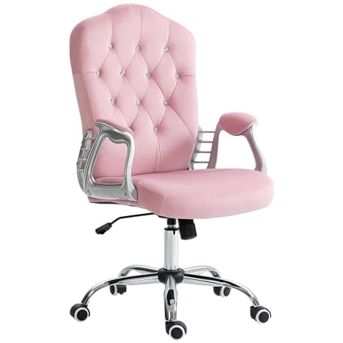 Image of Vinsetto Home Office Chair, Velvet Computer Chair, Button Tufted Backrest with Swivel Wheels, Adjustable Height and Tilt Function, Pink