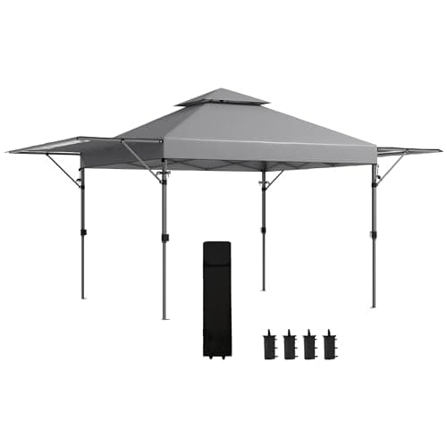 Image of Outsunny 3 x 3(m) Pop Up Gazebo with Extend Dual Awnings, 1 Person Easy up Marquee Party Tent with 1-Button Push, Double Roof, Wheeled Bag, Sandbags, Height Adjustable Instant Shelter, Grey
