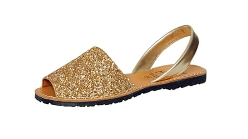 Image of C.Ortuño Avarcas Women's Real Leather Summer Sandals Glitter Espandrillos Menorquinas Menorca Sandals, gold, 7 UK