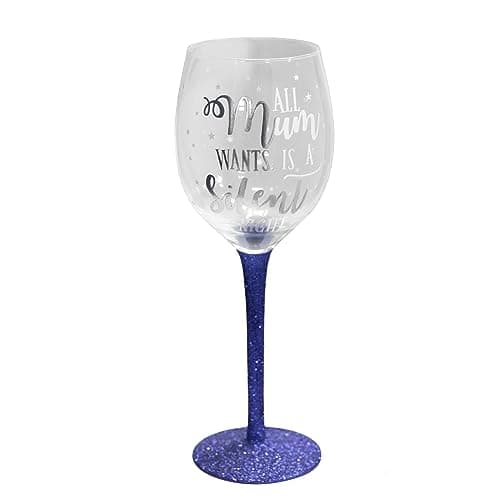 Image of Widdle Gifts Mum Christmas Wine Glass with Glitter Stem - All Mum Wants is a Silent Night