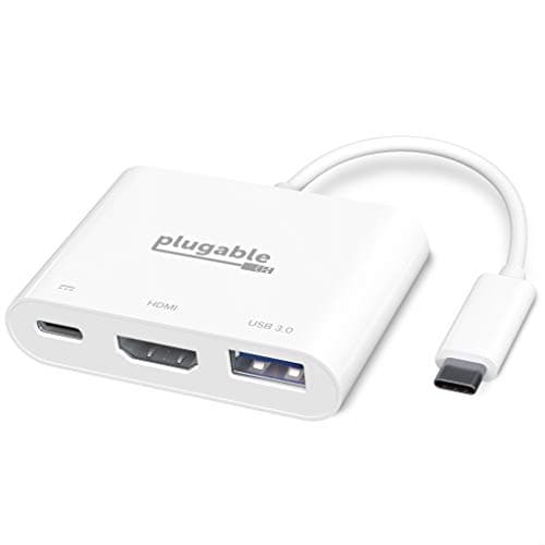 Image of Plugable USB C to HDMI Multiport Adapter, 3-in-1 USB C Hub with 4K HDMI Output, USB 3.0 and USB-C Charging Port, Compatible with MacBook, Chromebook, Dell XPS, Thunderbolt 3 and More