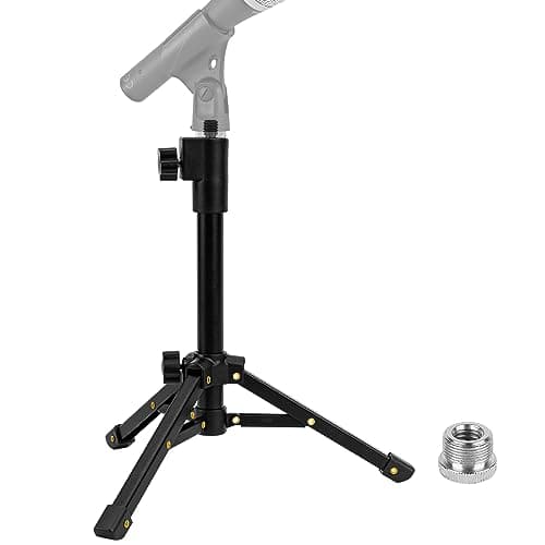 Image of Geekria for Creators Telescoping Tabletop Tripod Microphone Stand, Desktop Mic Stand with Foldable Non-Slip Feet, Compatible with ATH AT2020USB, AT2035, AKG D5, P120, P220, Behringer XM8500