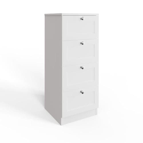 Image of FWStyle Matt White 4 Drawer Chest of Drawers with Chrome Knob Handles, Slim Tall Bedroom Storage Furniture with Deep Drawers and Scratch Resistant Finish, H99 x W40 x D40cm
