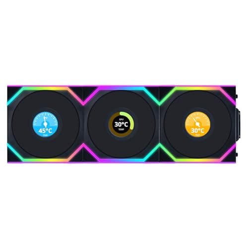 Image of Lian Li UNI Fan SL LCD Wireless 120mm ARGB Fan - Triple Pack - 1.6" LCD - 2.4 GHz Wireless Signal for RGB Control - Daisy-Chain Design - Controller Included and Required - Black (12SLLCD1W3B)