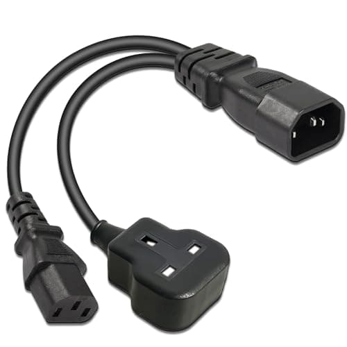 Image of IEC Cable C14 to C13 + UK Socket, IEC 320 Y Splitter Short Extension Lead, 250V 10A Fused 3-Pin C14 Male Plug, C13 Power Cord AC Conversion for Home Office PDU UPS Server Monitor Printer, Black 0.3M
