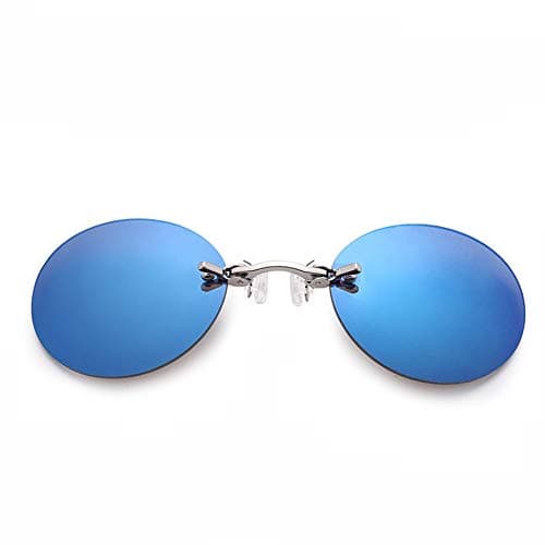 Image of YAMEE Retro Round Clip-On Nose Sunglasses Matrix Morpheus Movie Rimless Clamp Glasses, 4 Colors (Blue)