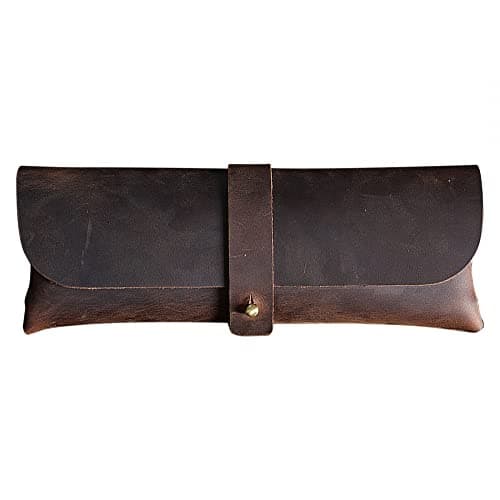 Image of Vintage Leather Pencil Case, Hand Crafted Cowhide Pen Pouch, Stationery Pencil Holder with Fixed Strap for Work Office Adults Students Businessmen Artists