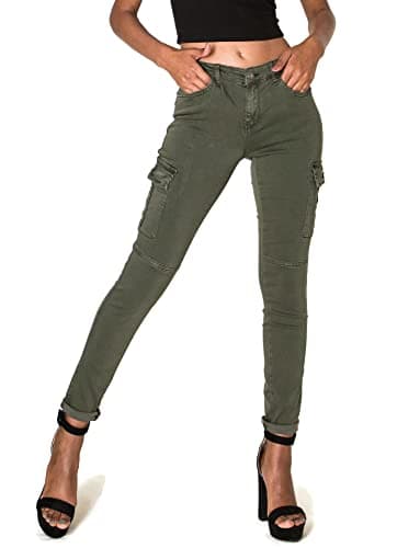 Image of Noir Triple XXX Women's Cargo Pants Skinny Trousers Stretch Joggings Skinny Jeans UK 6-14 (as8, Numeric, Numeric_6, Regular, Regular, Khaki Green)