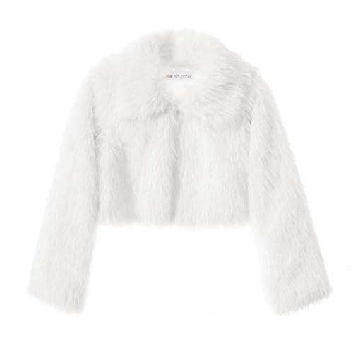 Image of Bolerose Girls Cosy Faux Fur Childrens Kids Collared Bolero Shrug Jacket Coat (White Sparkle, 3-4 Years)