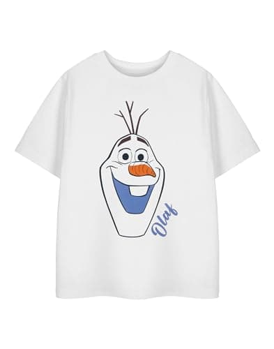 Image of Disney Frozen Olaf Girls T-Shirt | Snowman White Short Sleeved Graphic Tee for Kids | Princess Story Magical Movie Apparel Top | Film Cartoon Merchandise Gift