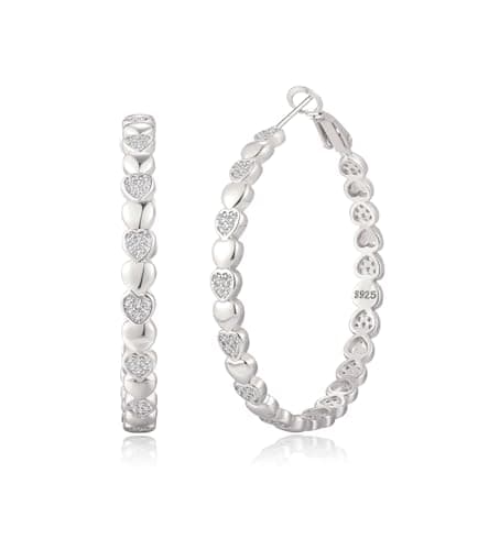 Image of Geveay Sterling Silver Hoop Earrings for Women Large Hypoallergenic Heart Silver Hoop Earrings Lightweight Cubic Zirconia Earrings for Women 30/40/50MM