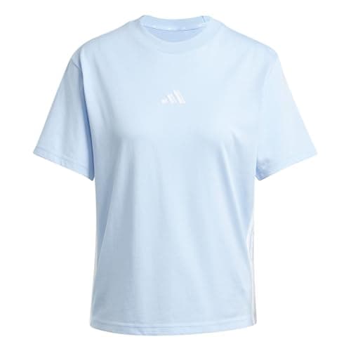 Image of adidas Women's Essentials 3-Stripes Cotton Shirt, Glow Blue/White, M
