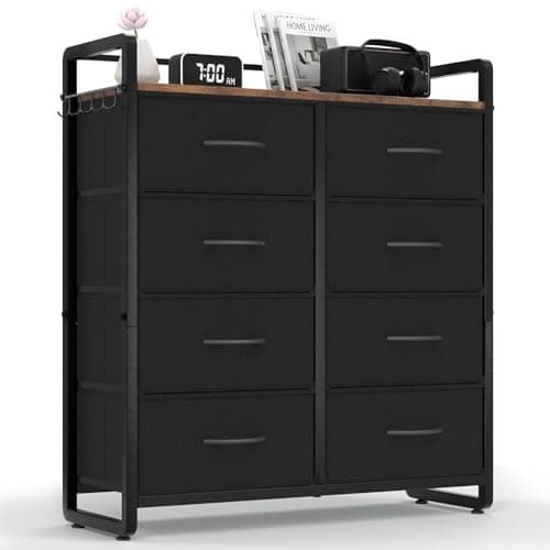 Image of MAXLEAD Chest of Drawer with 8 Drawers, Large Capacity Storage Organiser Unit, Fabric Dresser for Bedroom, Living Room, Hallway - Black