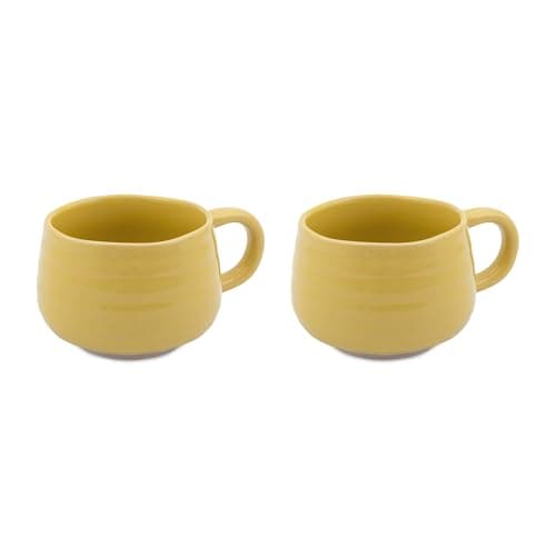 Image of Jamie Oliver Big Love Yellow Cosy Cuppa Set, 2pc Speckled Stoneware Coffee, Tea Mugs, Dishwasher, Microwave, 12.7oz, 375ml, 13x10x7cm