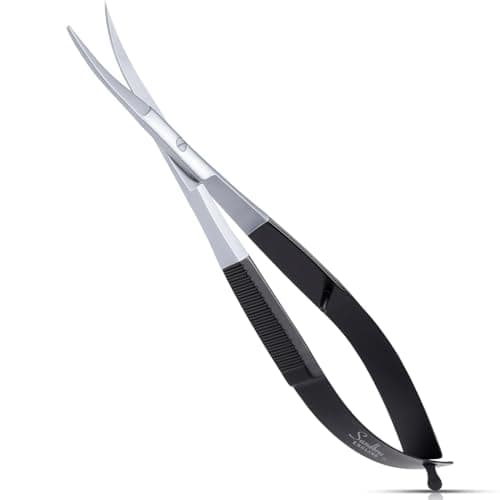 Image of Mini Spring Action Scissors for Sewing & Crafts | Small Thread Cutting Scissors with Curved Tip for Embroidery, Decoupage, Quilting, Applique & Detail Work | Stainless Steel | Black