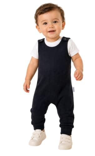 Image of DreamBuy Soft Cotton Dungarees Custom Embroidered Design for Newborn to Toddler, Safari & Christmas Themes, Ideal Personalised Gift for Baby Shower or 1st Birthday (Black, 3-6 Months)