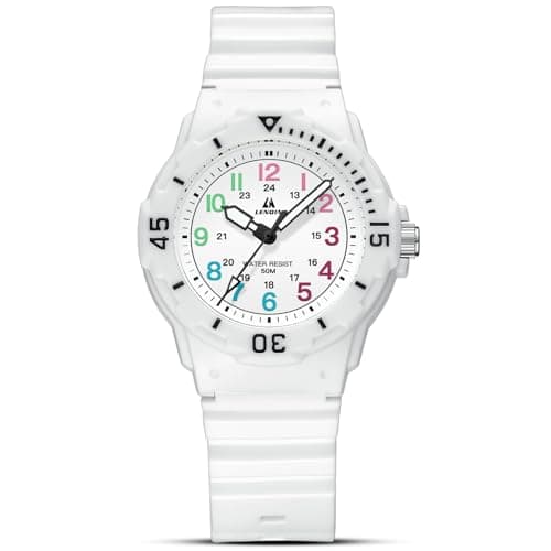 Image of LN LENQIN Kids Watch Boys Analogue Quartz Easy to Read Kids Time Teacher Watch with Silicone Strap Waterproof Sport Outdoor Watches for Boys,Girls and Teenagers (White)
