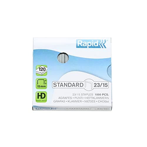 Image of Rapid 23/15mm Standard Staples, For Stapling 80-120 Sheets, Use with Heavy Duty Staplers, Galvanised Wire, Box of 1000, 24869600