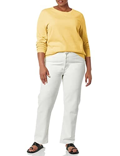 Image of Amazon Essentials Women's French Terry Fleece Crewneck Sweatshirt (Available in Plus Size), Light Mustard Yellow, Large