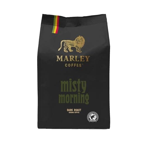 Image of Marley Coffee Strong Dark Roast Ground Coffee 227g - Misty Morning Blend - From The Marley Family - V60 Filter Cafetiere Aeropress - Rainforest Alliance Certified - Strength 5