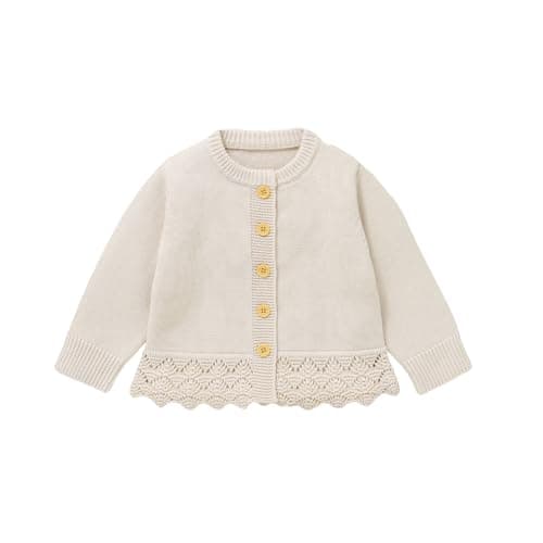 Image of Hadetoto Baby Girls Cardigan Knit Long Sleeve Button Closure Warm Lace Sweater Coats Knitted Clothes (UK, Age, 0 Months, 3 Months, Mika)