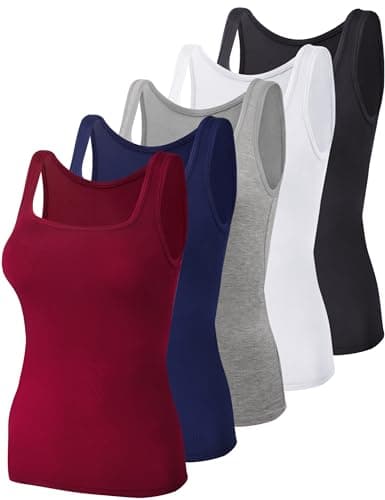Image of BQTQ 5 Pcs Tank Tops for Women Square Neck Sleeveless Undershirt Vest Tops for Women and Girls (Black, White, Grey, Dark Red,Navy, M)