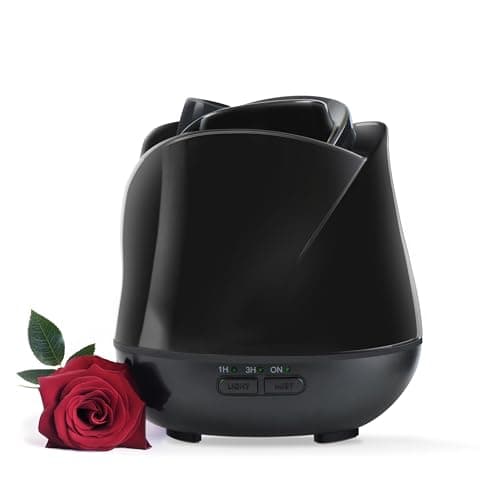 Image of Earnest Living Rose Diffuser 150ml – Quiet Ultrasonic Aromatherapy for Bedroom, Office & Desk, 7-Color LED Light, USB Powered, Auto Shut-Off, Relaxation Gift for Women – Solid Black