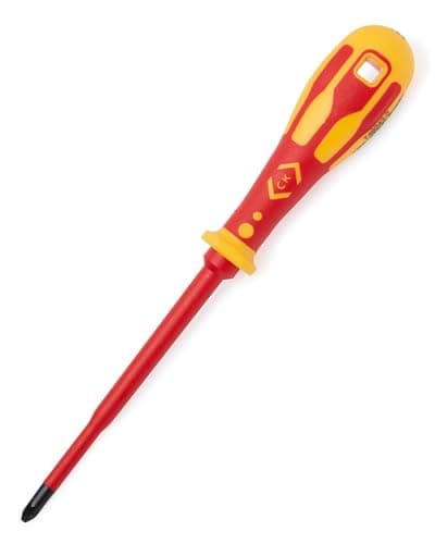 Image of C.K Dextro VDE Slim Pozidriv Screwdriver PZ1 x 100mm Thin, Insulated Screwdrivers for Electricians, for Recessed Screws, 10,000v Tested, Pozi Heavy Duty Screw Driver Electrician, Hand Tools, T49243-1