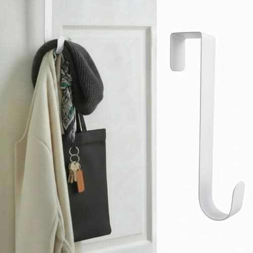 Image of Nicoman Metal Hanger for Door, Over The Door Hook, Space Saving Hanger for Coats, Bags, Towels, No Drill Decoration Holder (White, 38cm)