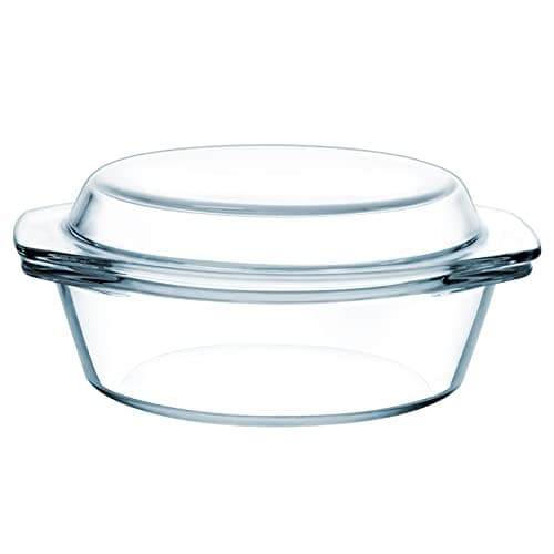 Image of S-1L Glass Round Casserole Dish with Lid and Handles, Oven Proof, High Resistance