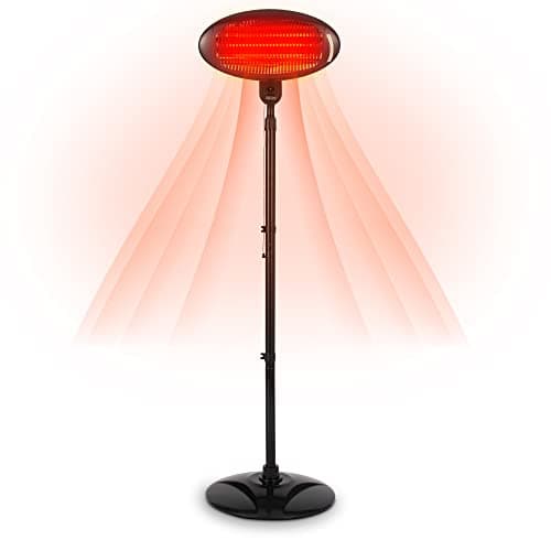 Image of 2KW Outdoor Free Standing Quartz Electric Garden Patio Heater 2000w Waterproof, 3 Power Settings, Adjustable Heat Angle and Height Adjustable Stand (Black)