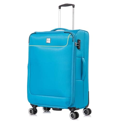 Image of ATX Luggage Medium Suitcase Expandable Soft Shell Durable Lightweight Hold Check in Trolley Case Bag with 4 Wheels Built-in TSA Lock (Blue/Yellow, 73 Liter)