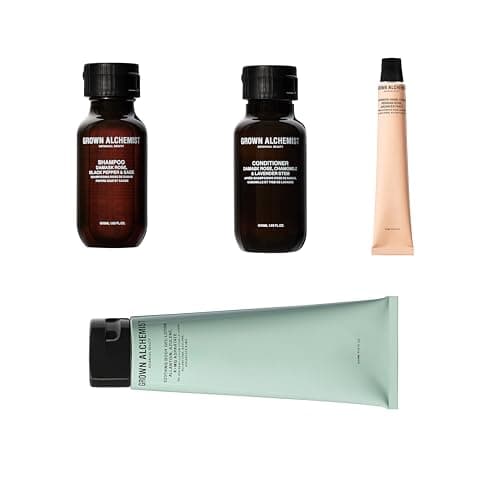Image of Grown Alchemist Hair, Hand & Body Routine Natural Skincare Kit and Beauty Bag - Hydrating Body Cleanser 120 ml, Intensive Hand Cream 12 ml, Sulphate, Silicone Free Shampoo and Conditioner 4 x 50 ml